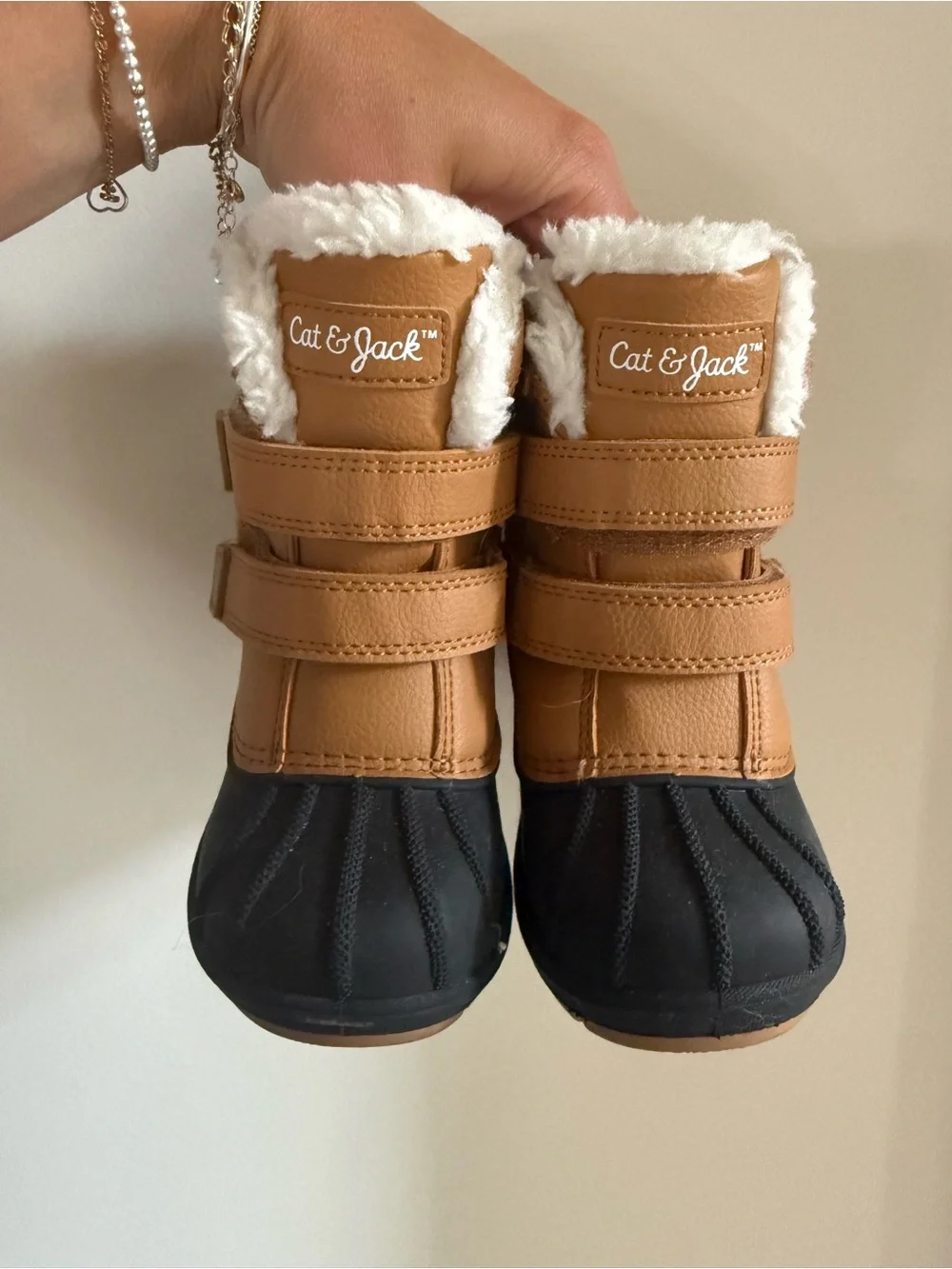 Cat & Jack Tan and Black Faux-Fur Strap Winter Boots